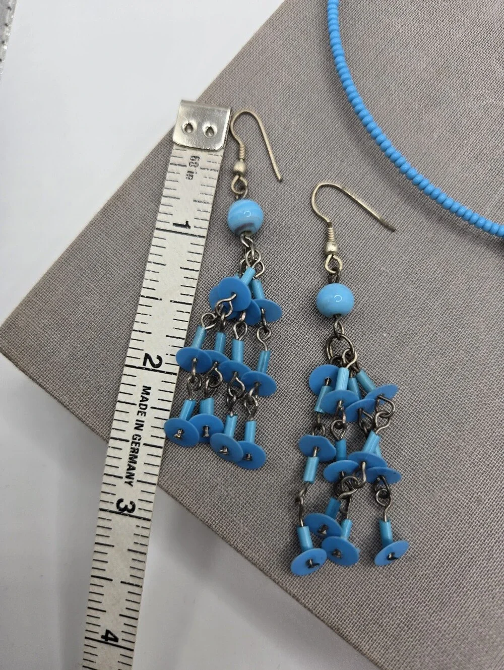 Y2k 90s Torque Choker Necklace Beaded Beachy Boho Mermaid Resort Blue - Picture 5 of 6
